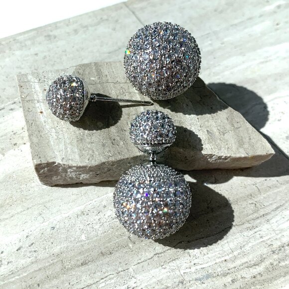 NEW~ Anthropologie Shashi Pavé Double Ball Front-Back Earrings - Picture 10 of 15